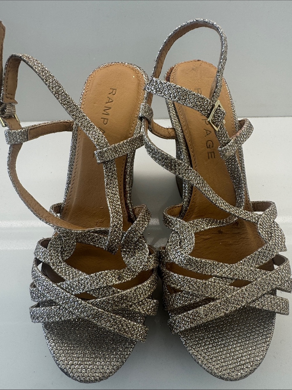 Rampage Sparkling Silver Strappy Block Heels